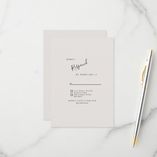 Beige Neutral Simple Modern Wedding RSVP Kaartje (Voorkant / Achterkant in situ)
