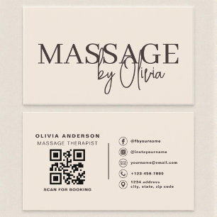Beige Neutrale Massage Therapeut QR Code Visitekaartje