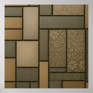 Beige Neutrale Tegels Mozaïekpatroon Poster