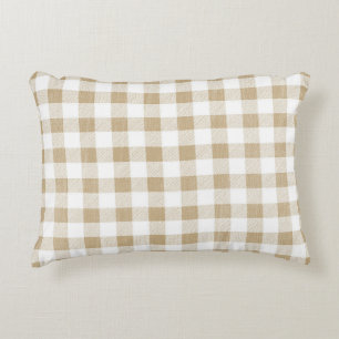 Beige neutre rustique En vichy Coussin d'accents p