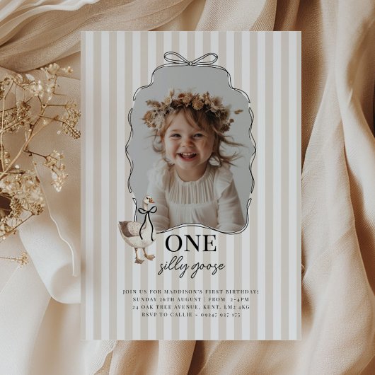 Beige One Silly Goose 1st Birthday Invitation