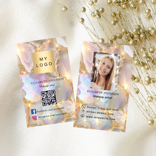 Beige opal agate logo foto Qr code social media Visitekaartje