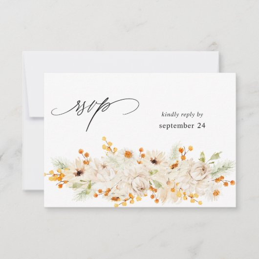 Beige & Orange Floral avec RSVP de repas (Devant)