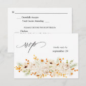 Beige & Orange Floral avec RSVP de repas (Devant / Derrière)