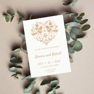 Beige OTOMI MEXICAN HEART INVITATIE Aankondiging