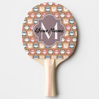 Beige Owls Personalized Monogram and Name Tafeltennisbatje