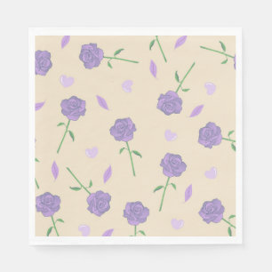 Beige Paarse Roos Bloemen Boho Botanische Patroon Servet