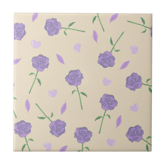 Beige Paarse Roos Bloemen Boho Botanische Patroon Tegeltje (Voorkant)