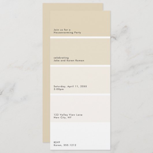 Beige Paint Chip Housewarming Party Invitation (Voorkant / Achterkant)