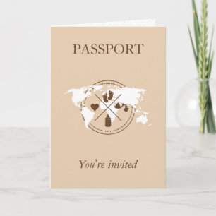 Beige Paspoort Reis Meisje Baby Shower Wereldkaart