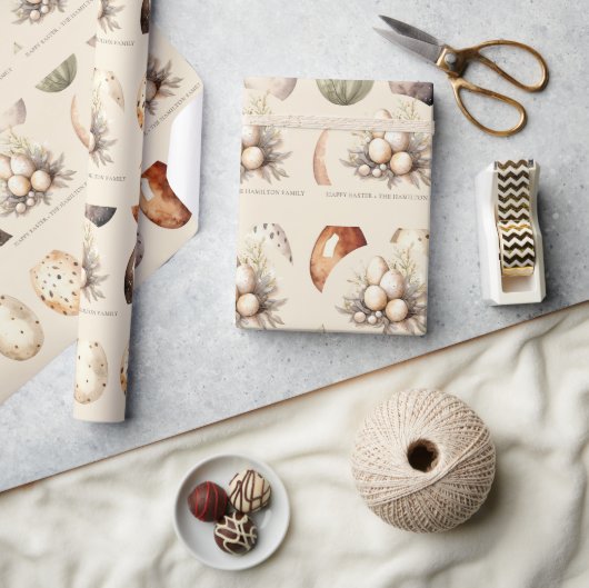 Beige Pastel Easter Eggs Family Name Cadeaupapier (Crafts)