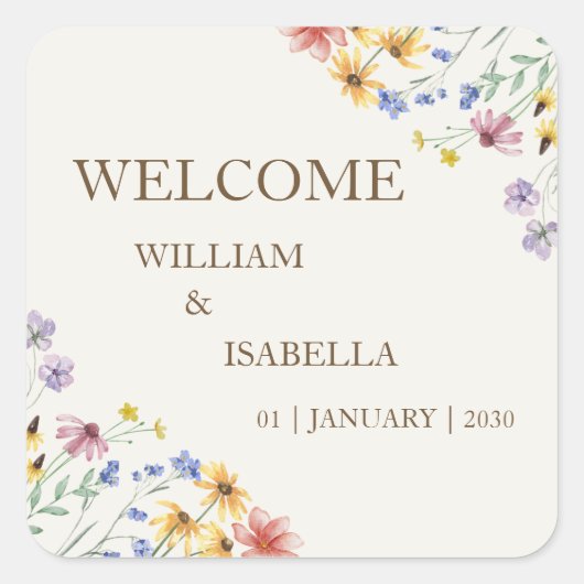 Beige Pastel Wilde Bloem  Vierkante Sticker (Voorkant)