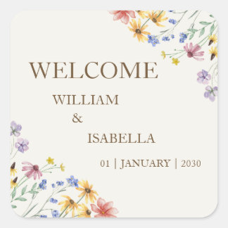 Beige Pastel Wilde Bloem  Vierkante Sticker