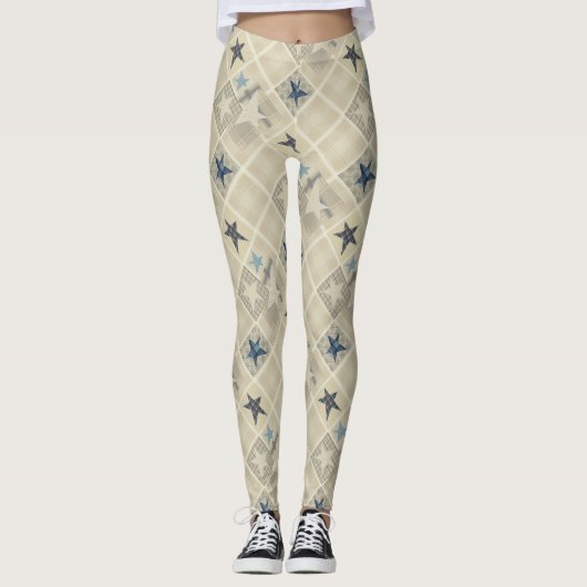 Beige patchwork leggings (Voorkant)