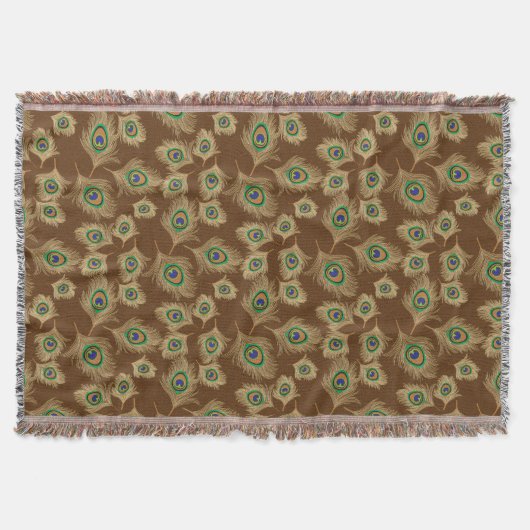Beige Peacock Feathers op Chocolate Brown Deken (Voorkant)