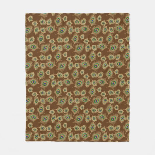 Beige Peacock Feathers op Chocolate Brown Fleece Deken (Voorkant)