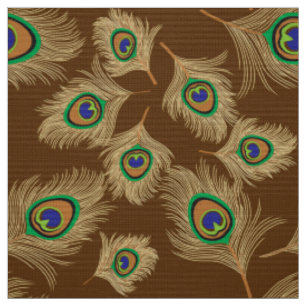 Beige Peacock Feathers op Chocolate Brown Stof