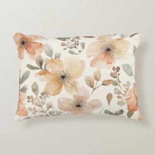 Beige Perzik Bloemige Waterverf Botanische Patroon Accent Kussen