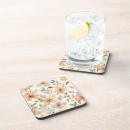 Beige Perzik Bloemige Waterverf Botanische Patroon Bier Onderzetter