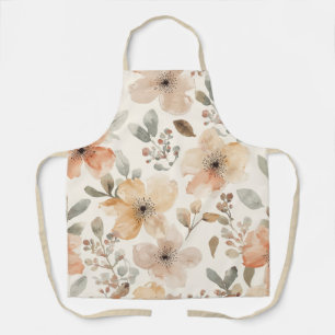 Beige Perzik Bloemige Waterverf Botanische Patroon Schort