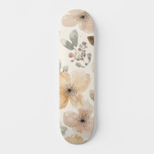 Beige Perzik Bloemige Waterverf Botanische Patroon Skateboard