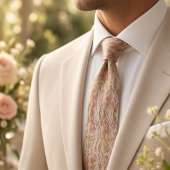 Beige Perzik Botanische Schets Stropdas