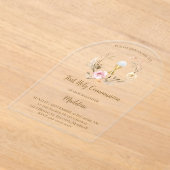 beige pink flowers | First Communion Acryl Uitnodigingen (Laagn)