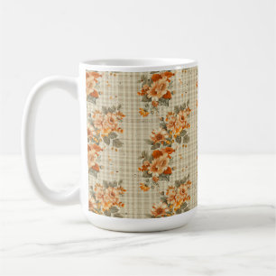 BEIGE PLAID MET ORANJE & GELE HERFST BLOEMEN KOFFIEMOK