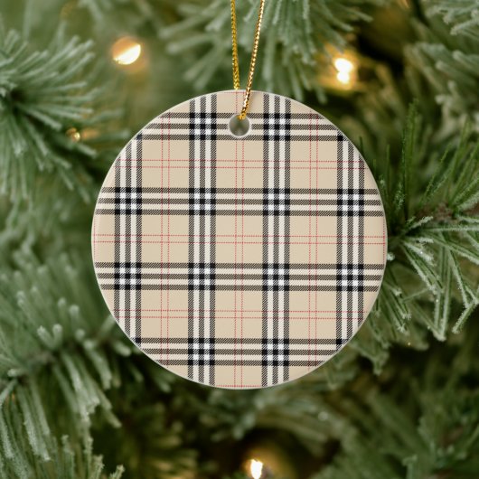 Beige Plaid Tartan Keramisch Ornament (Boom)