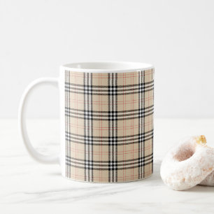  Beige Plaid Tartan Koffiemok