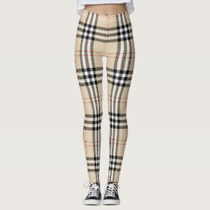  Beige Plaid Tartan Leggings