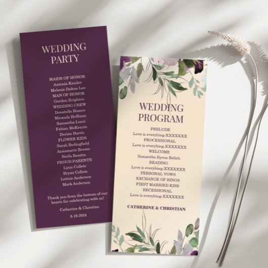 Beige Plum Floral Wedding Programme Programma