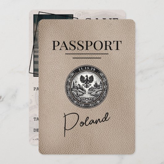 Beige Polen Paspoort Bewaar de datum Save The Date (Voorkant / Achterkant)