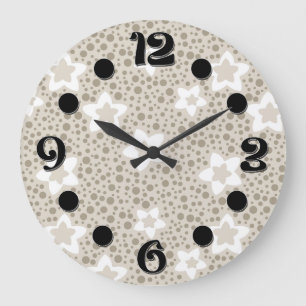 Beige polka dot retro met sterren en bloemen grote klok
