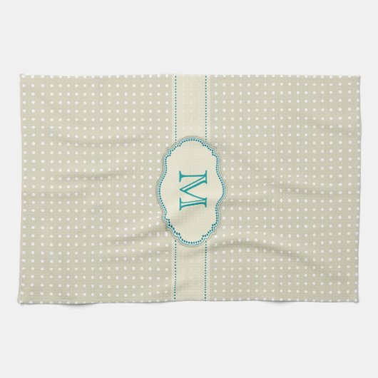 Beige polkadot patroon-monogram theedoek (Horizontaal)