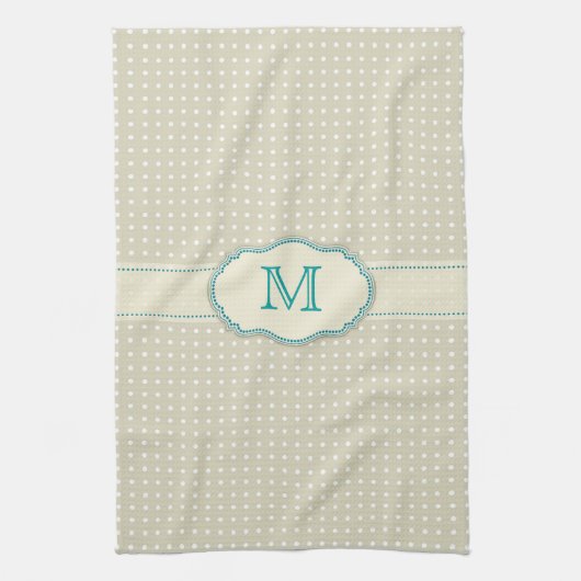 Beige polkadot patroon-monogram theedoek (Verticaal)