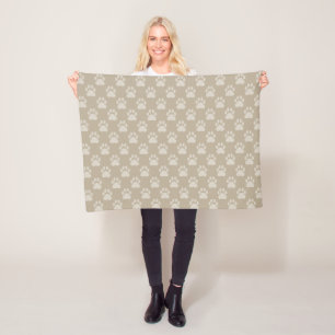 Beige Pootafdrukken Patroon Fleece Deken