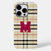 Beige Preppy Plaid Mode Monogram Gepersonaliseerd Case-Mate iPhone Case (Achterkant)