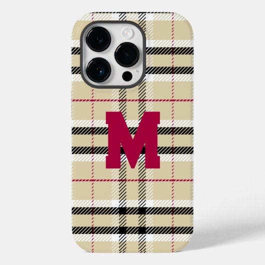 Beige Preppy Plaid Mode Monogram Gepersonaliseerd Case-Mate iPhone Case (Achterkant)