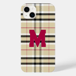 Beige Preppy Plaid Mode Monogram Gepersonaliseerd Case-Mate iPhone 14 Plus Hoesje