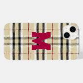 Beige Preppy Plaid Mode Monogram Gepersonaliseerd Case-Mate iPhone Case (Achterkant (horizontaal))