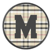 Beige Preppy Plaid Mode Monogram Gepersonaliseerd Hockey Puck (Voorkant)