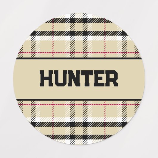 Beige Preppy Plaid Mode Monogram Gepersonaliseerd Labels (Design 1)
