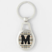 Beige Preppy Plaid Mode Monogram Gepersonaliseerd Sleutelhanger (Voorkant)