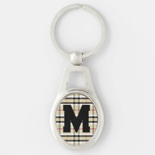 Beige Preppy Plaid Mode Monogram Gepersonaliseerd Sleutelhanger