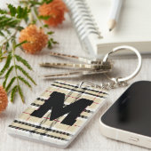 Beige Preppy Plaid Mode Monogram Gepersonaliseerd Sleutelhanger (Voorkant Rechts)