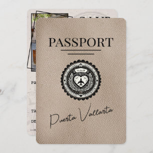 Beige Puerta Vallarta Paspoort Bewaar de datum Save The Date