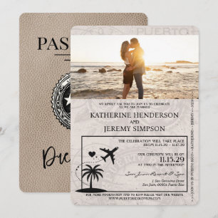 Beige Puerto Rico Passport Wedding Kaart