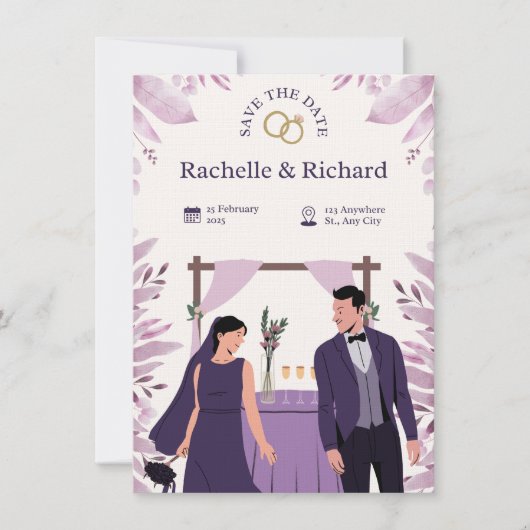Beige & Purple Animated Wedding Invitation Kaart (Voorkant)