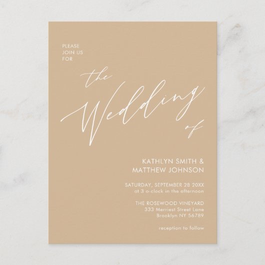 Beige QR-code in één modern script Uitnodiging Briefkaart (Voorkant)